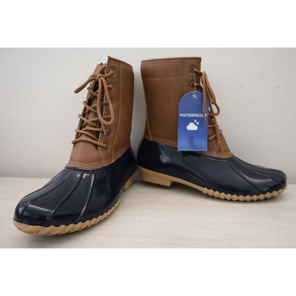 JBU x Jambu B9MAW73 Women 10M Navy/Tan Maplewood WP Vegan Leather Duck Boots - Picture 2 of 13